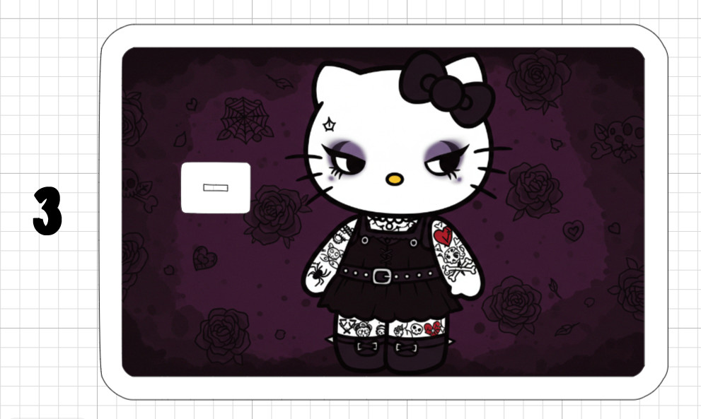 Gothic Hello Kitty ATM DEBIT CREDIT CARD Skin Sticker Emo Tattoo Black Halloween