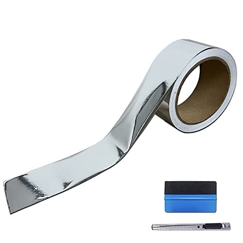 2 Inches x 30 FT Chrome Mirror Vinyl Tape Wrap Adhesive 2 IN x 30 FT Silver