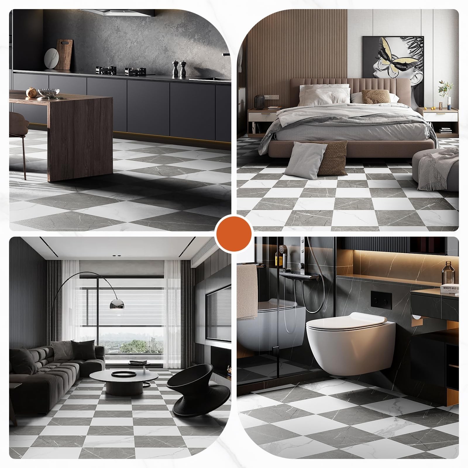 Peel and Stick Floor Tile Vinyl Flooring Roll Self Adhesive 23"x 393"/64 Sq.F…