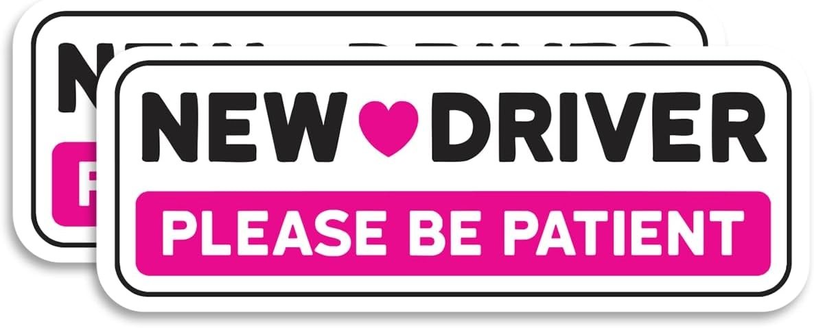 Pink New Student Driver Please Be Patient 2-Pack Vinyl Car Bumper Decal 2.8"x7.5