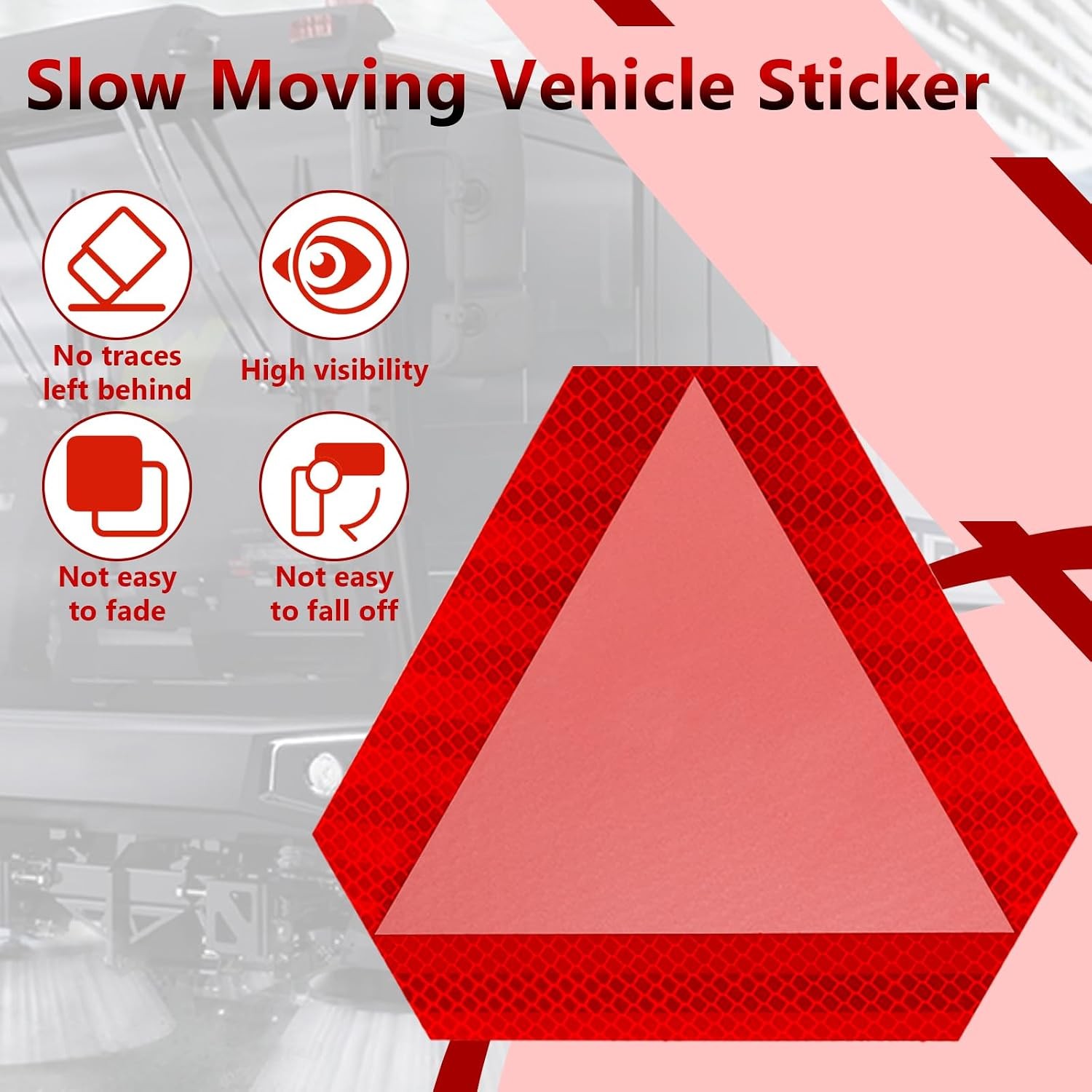 Reflective Slow Moving Vehicle Triangle Stickers 7" x 8" 2 Pcs Warning