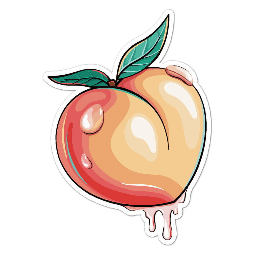 Dripping Wet Peach, Vinyl Decal Sticker, Indoor Outdoor, 3 Sizes, #9198