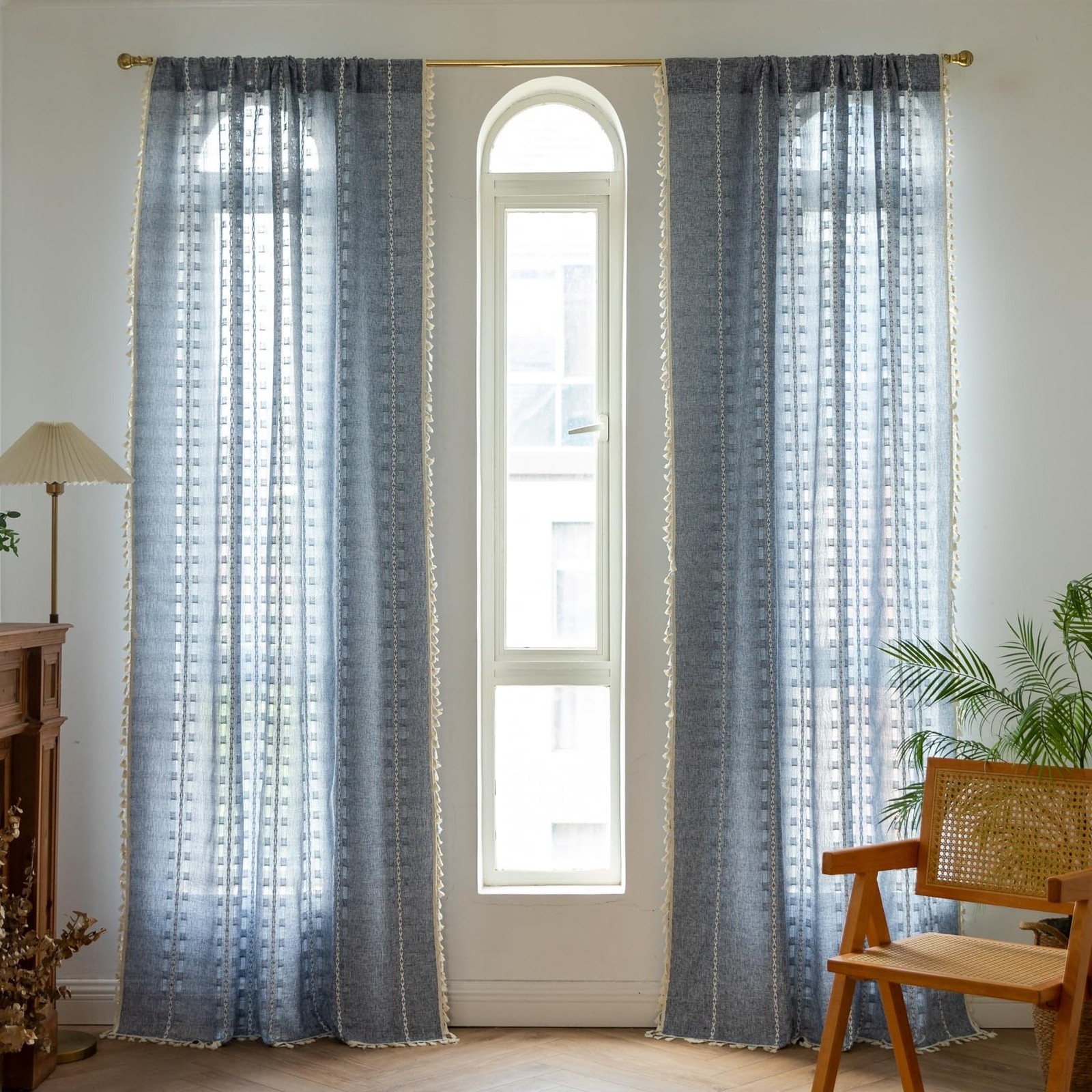 Denim Blue Boho Curtains 96 inch Long 2 Panels for Living Room Bedroom, Rusti…