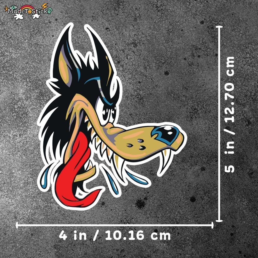 Big Bad Wolf Head Kustom Kulture Cartoon Vinyl Decal Car Bumper Sticker 5"x4"