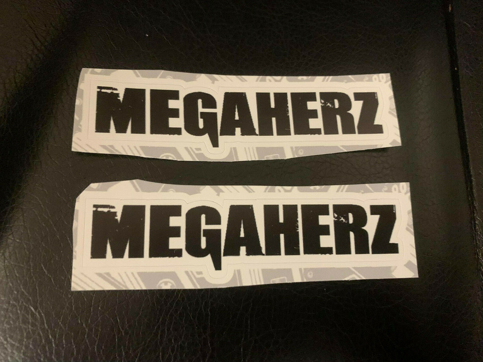 Lot (2) MEGAHERZ 3/4" x 3 1/4" Band Logo STICKERS Black White FAST! FREE SHIP!