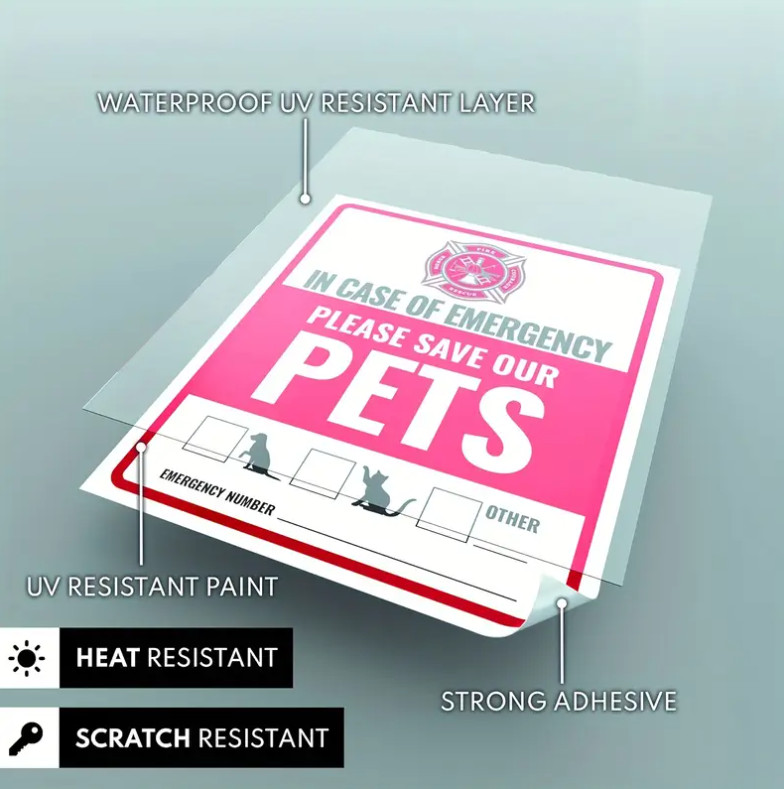 Emergency Pet Saving Sticker Rescue Decal Safety Life Saving Dog Cat 4" x 5"