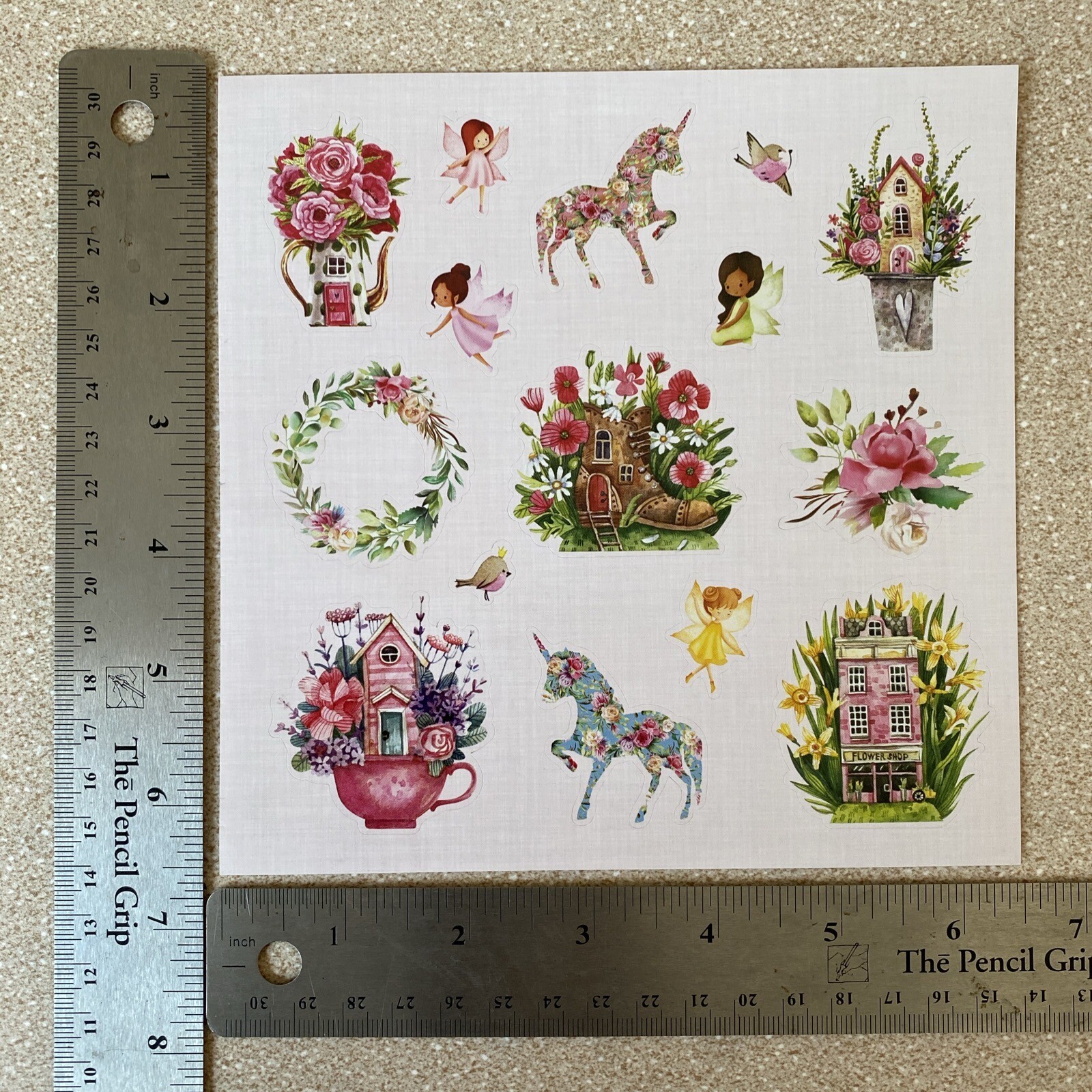 Kid Fairies Flowers Butterflies Unicorn Fantasy Flower Shop Teapot Stickers New