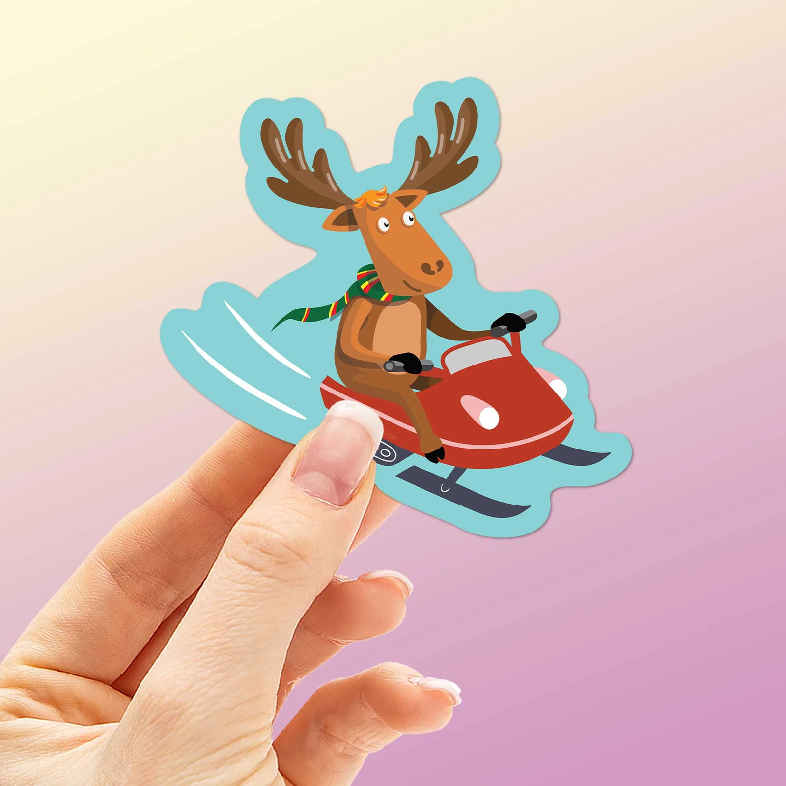Cute Moose Snowmobile Sticker- Fun Decal for Water Bottle & Laptop