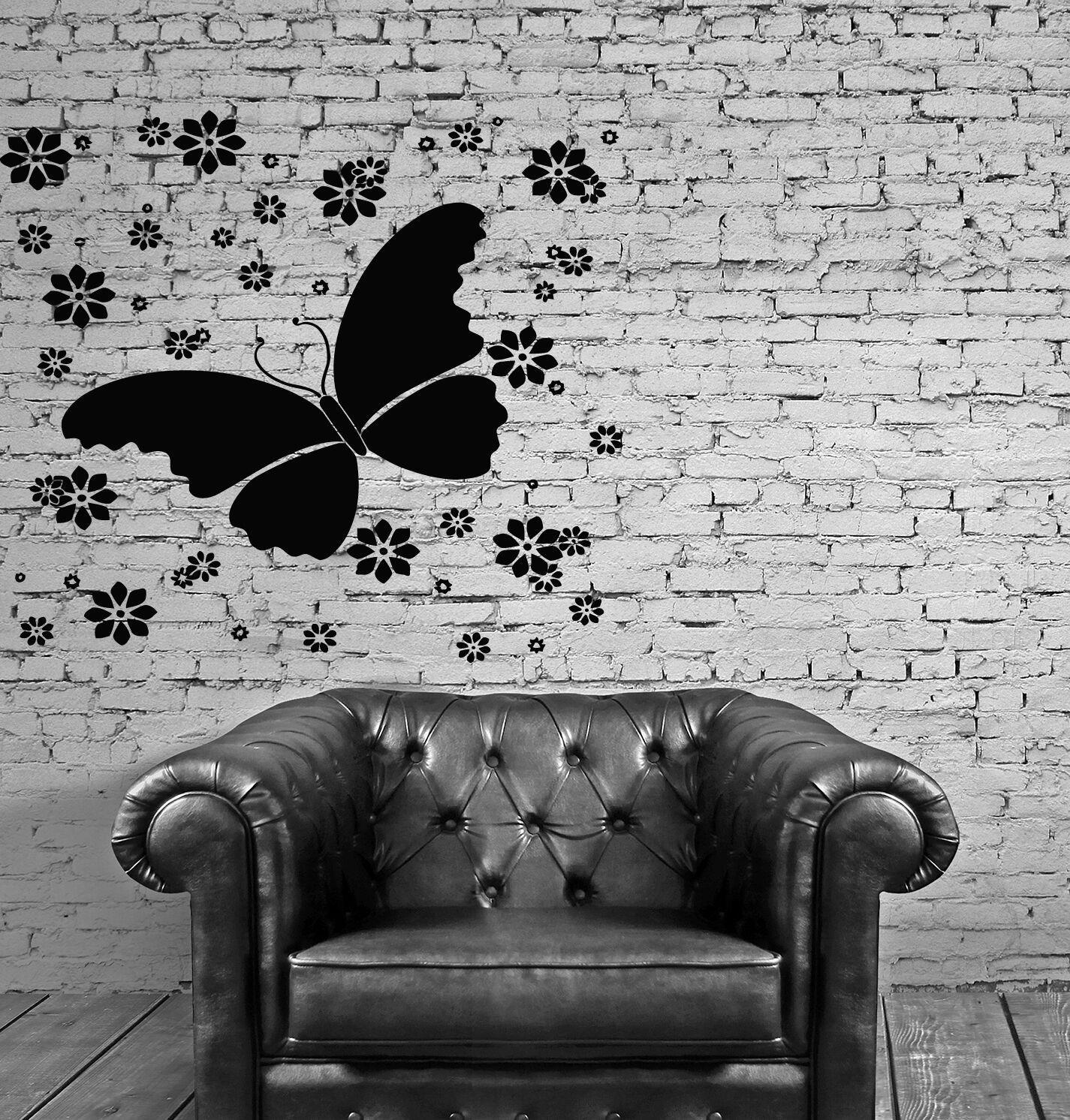 Vinyl Decal Beautiful Butterfly Flowers Patterns Wall Sticker (n597)