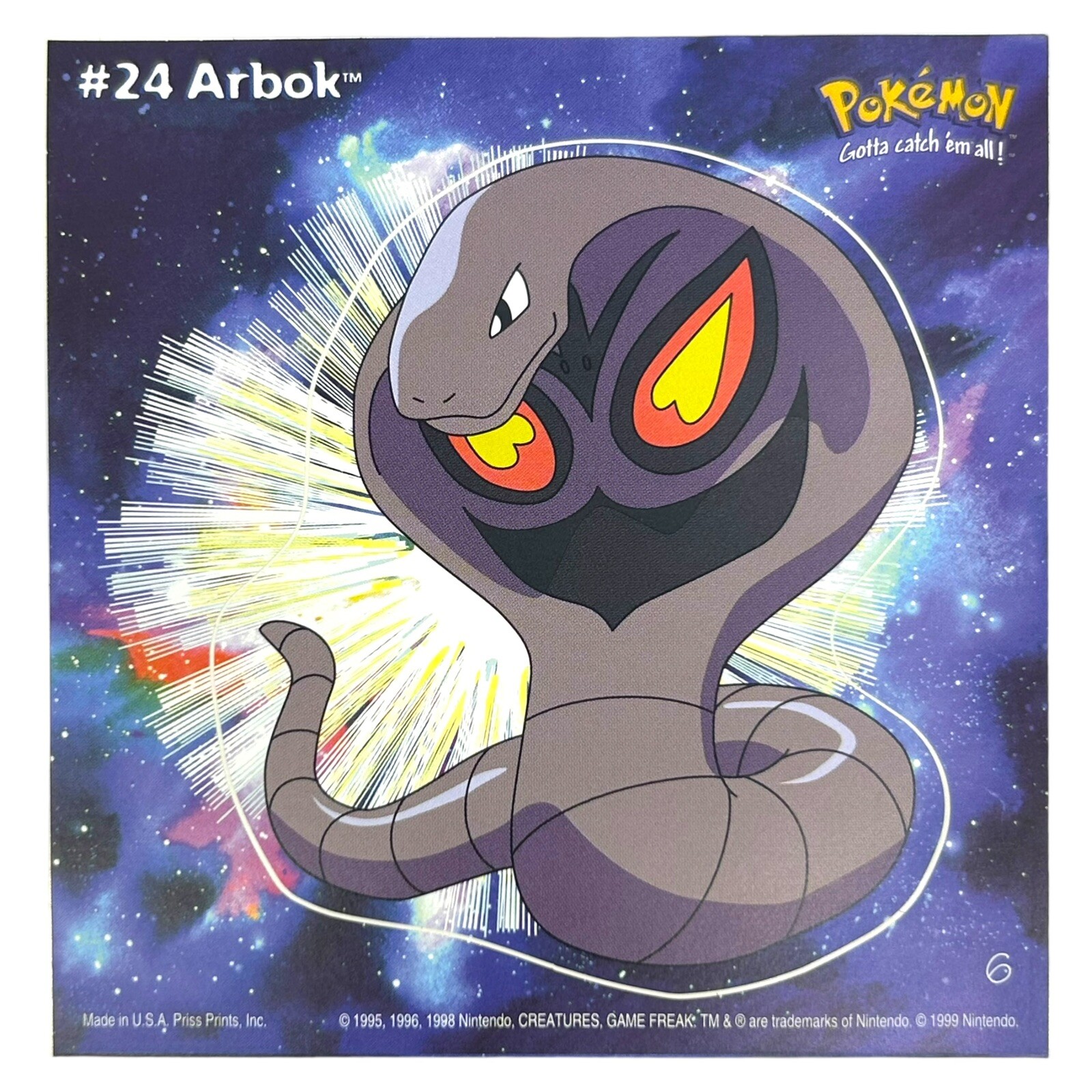Pokemon Collect ’em Stick-Ups Arbok #24 Large 4” Sticker Priss Prints