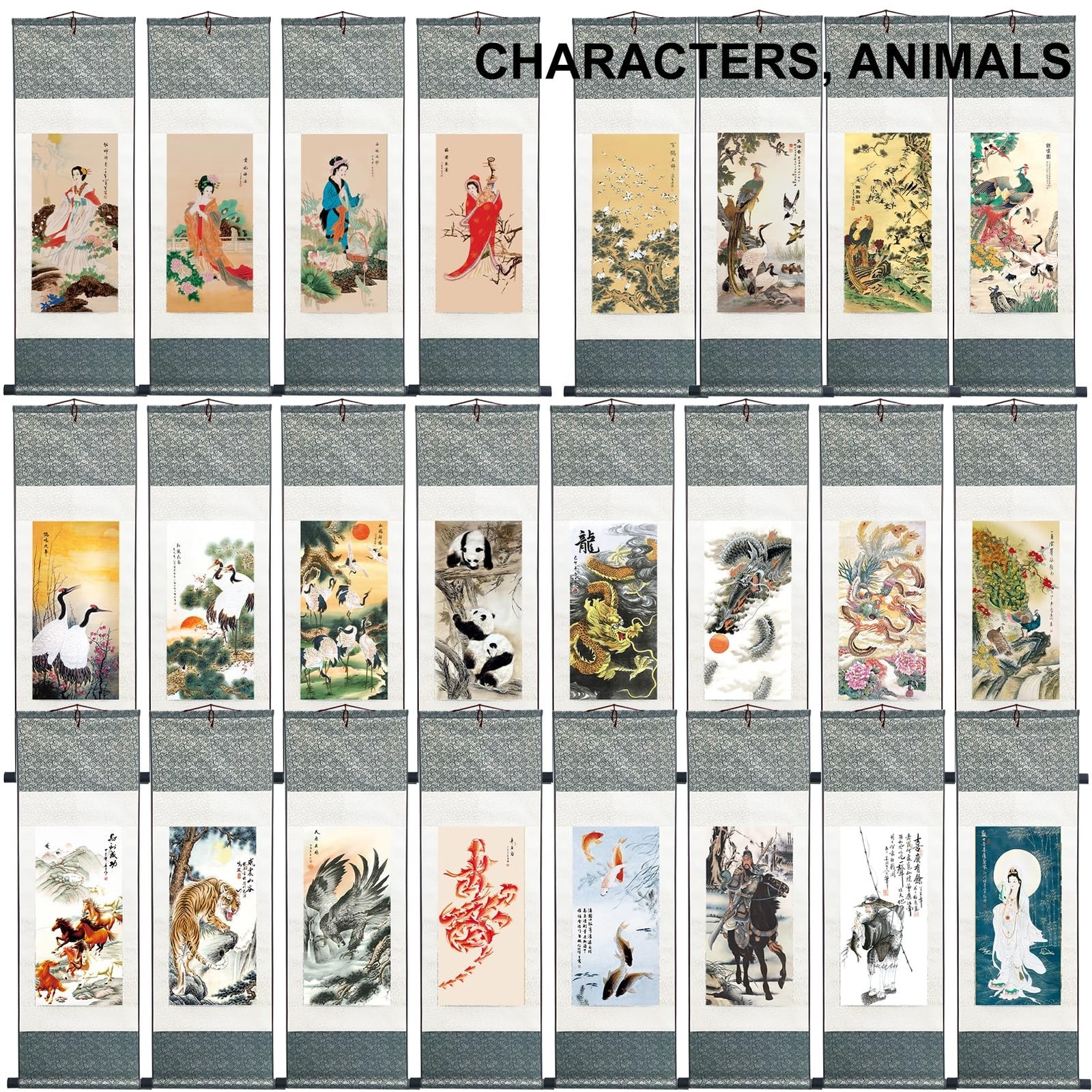Ziosxin Chinese Art – Landscape Ink & Flower Bird Scroll Painting, Silk Tapes…