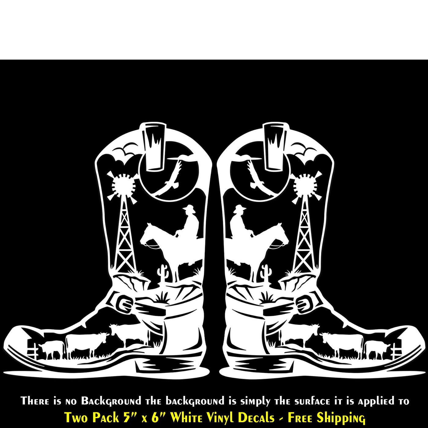 Cowboy Boots Cattle Western Two 6" Vinyl Decals Car Window Any Flat Surface