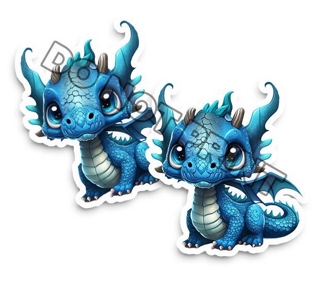 Baby Dragon Stickers Blue Dragons with Bat Wings Die Cut Decals M33033 Set of 2