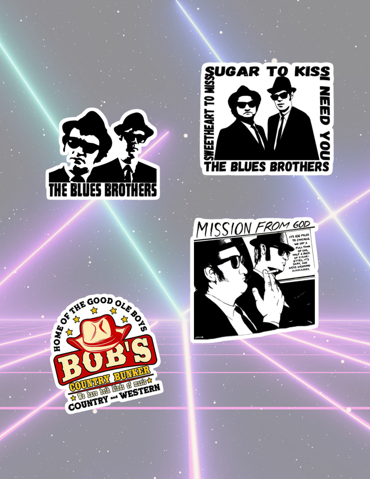 Blue Brothers 80's Movie 4pc Stickers Pack
