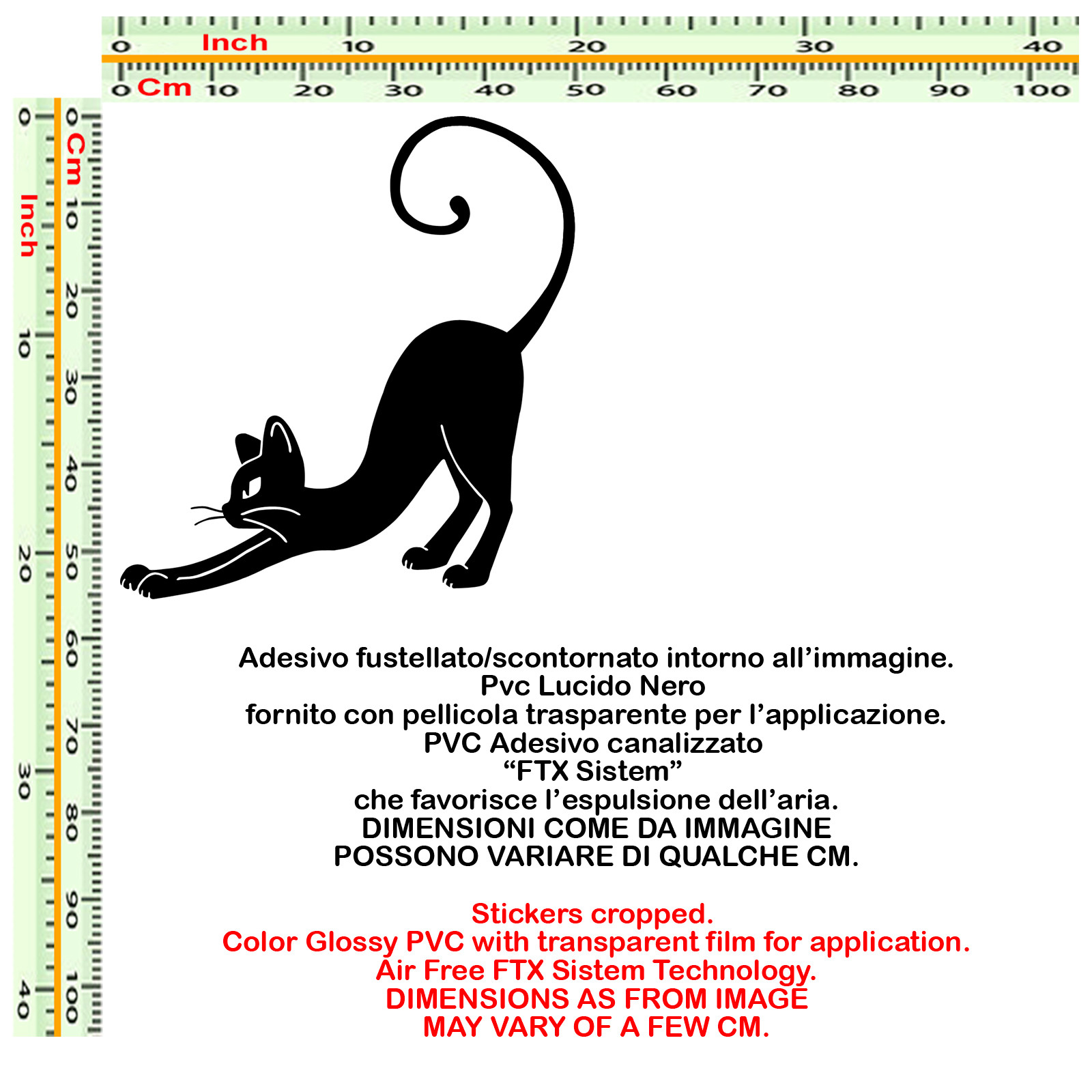 Gatto vinile nero scontornato adesivi murali PVC cat wal sticker cropped 1 PZ.