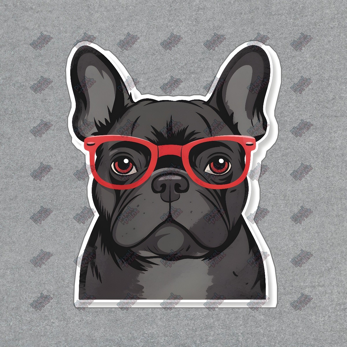 Whimsical Black French Bulldog Sticker with Red Glasses Fun Pet Lover #8633
