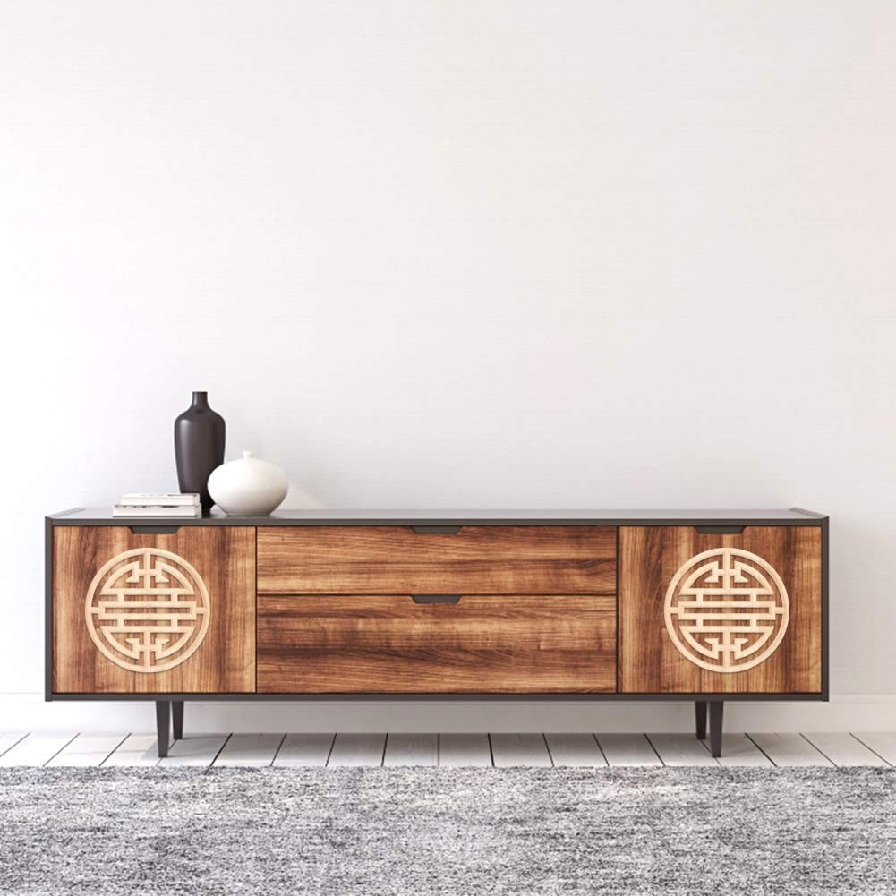 7.9×7.9×0.4in Round Wood Appliques Onlays Chinese Vintage Style Wood Carved A…