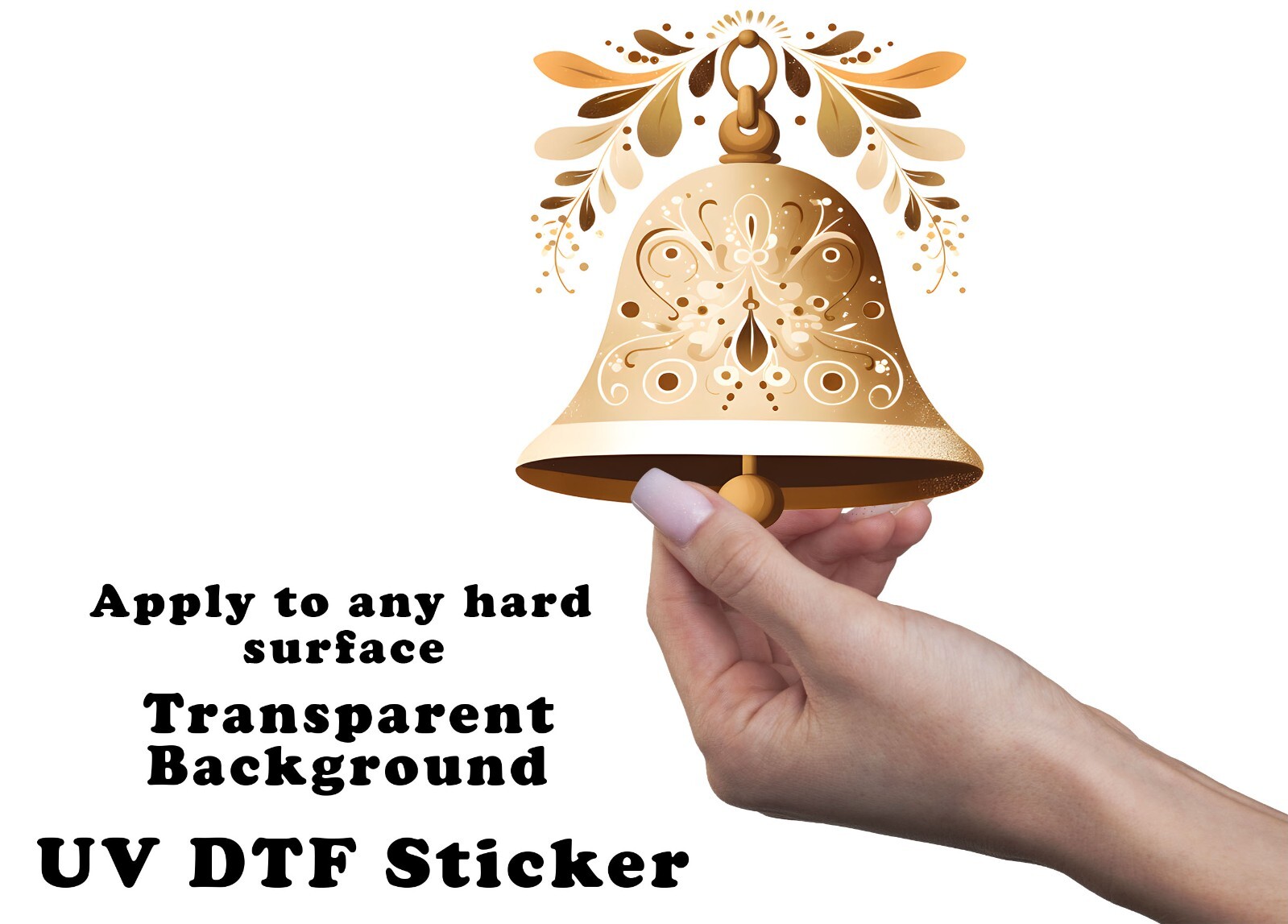 Neutral Christmas Folk Art Bell UV DTF Sticker Transparent Decal