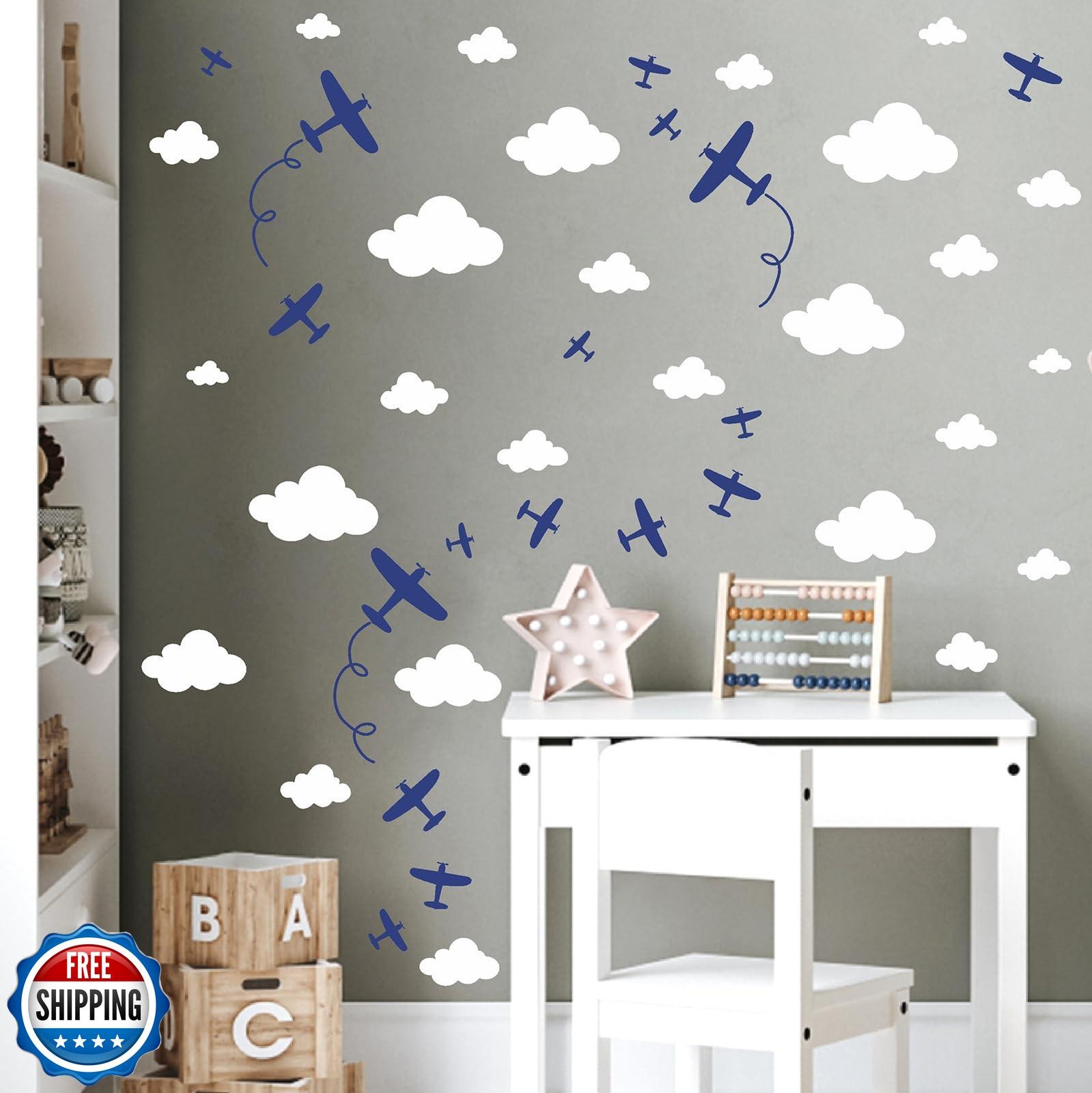 Airplane Wall Stickers Aircraft Plane Wall Decals Peel and Stick White Cloud