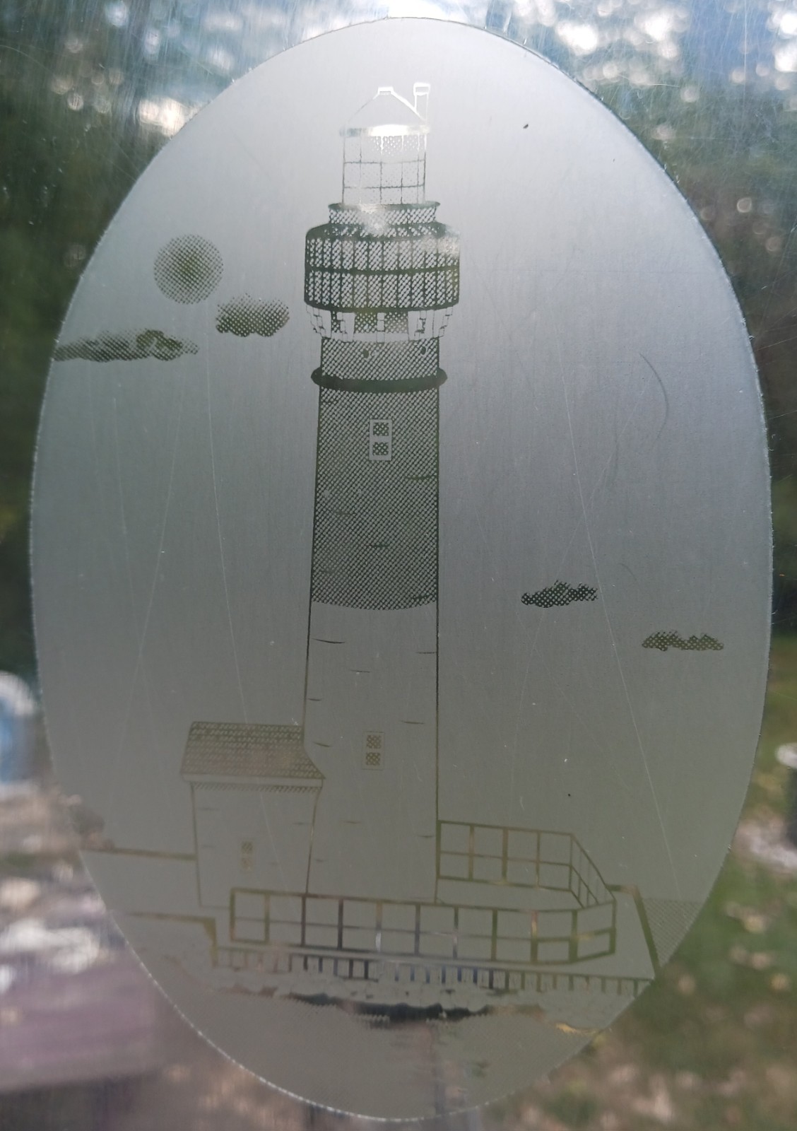 Barnegat Lighthouse Decal 10.5"x16" OVAL Etched Look Cling Removable&Reusable 79