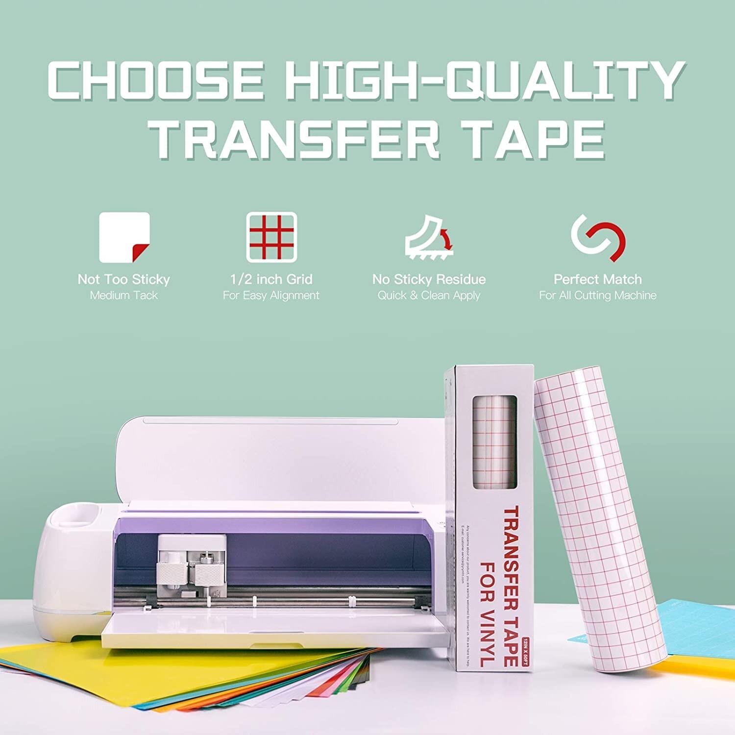 Vinyl Transfer Tape – 12×50 FT Hassle-Free for Silhouette Cameo, Cricut