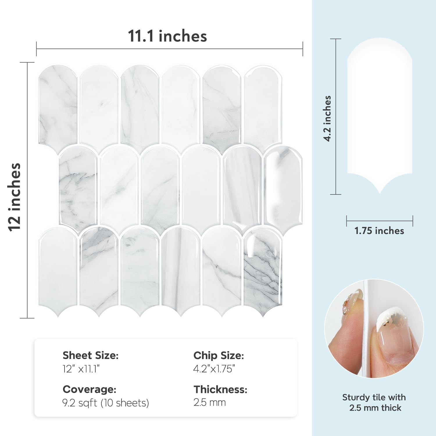 Upgraded Thicker Design Peel and Stick Backsplash Tile, 10-Sheet Statury Whit…