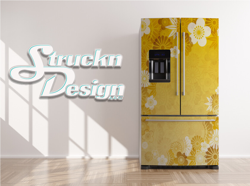 Retro Yellow Gold Tan Flowers Pattern Fridge Freezer Wrap Side Door Vinyl Decal