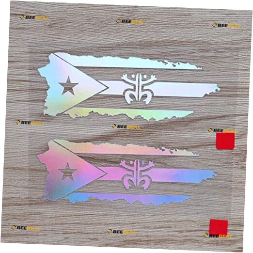 2 Pack Holographic Iridescent 4 Inches – Puerto Rico Map Coqui Frog Flag