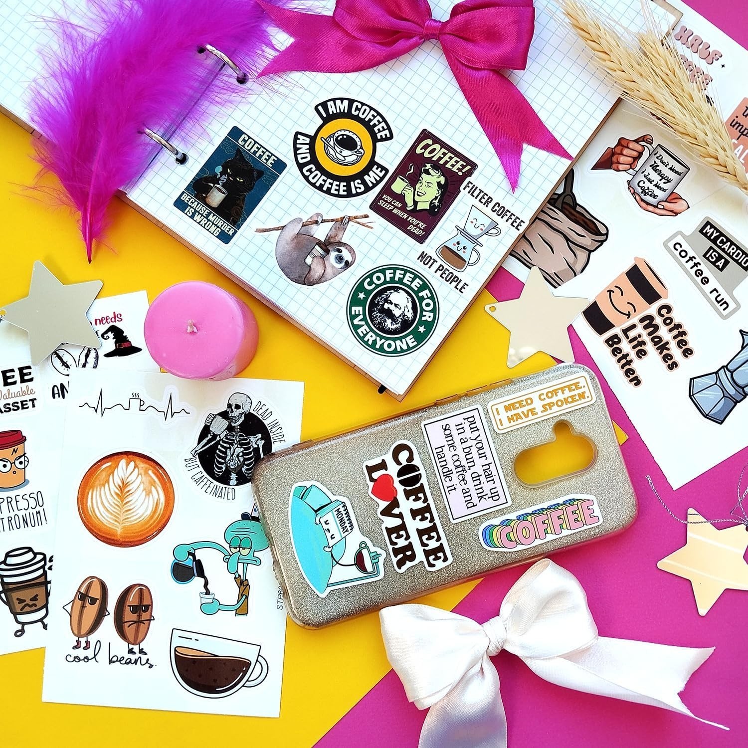 100Pcs Waterproof Funny Coffee Stickers – Ideal for Scrapbooking & Party Decor
