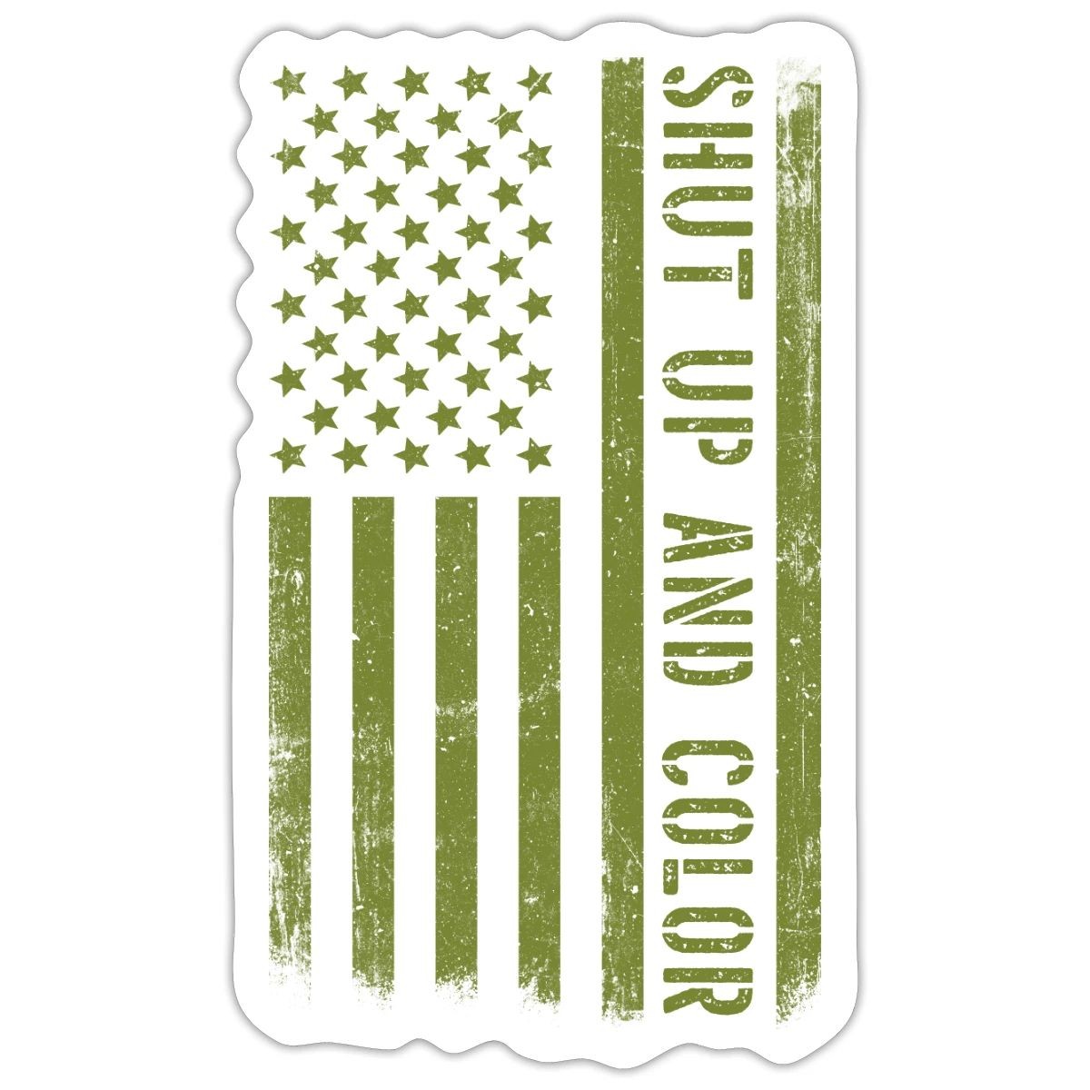 Shut Up And Color Military USA Flag Sticker, max. 4 x 4"