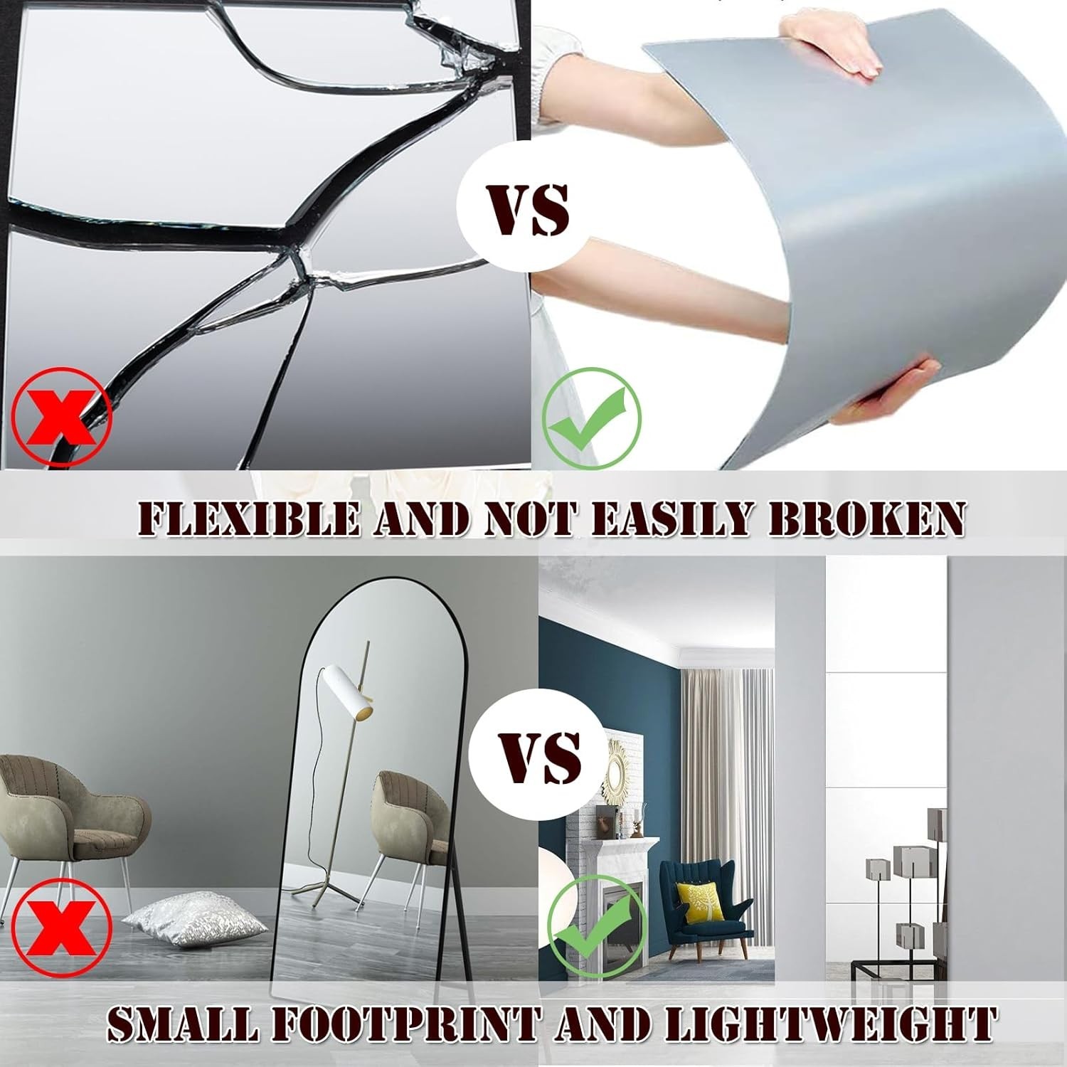 8×6 Inches Self Adhesive Acrylic Mirror Tiles 0.2mm Waterproof Flexible Mirro…