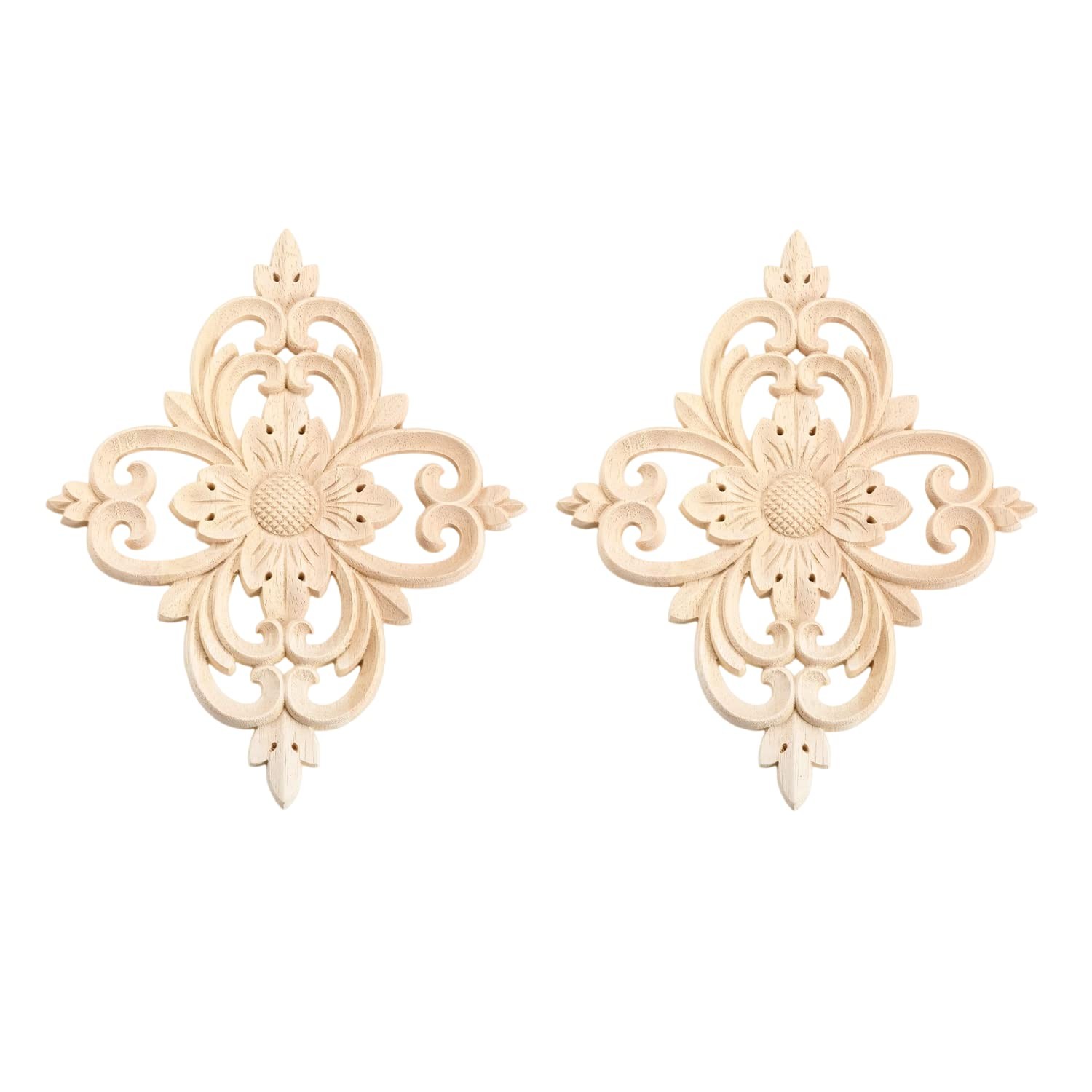 Rhomb Wood Carved Appliques Furniture Onlays, Unpainted Wooden Rosette Decals…