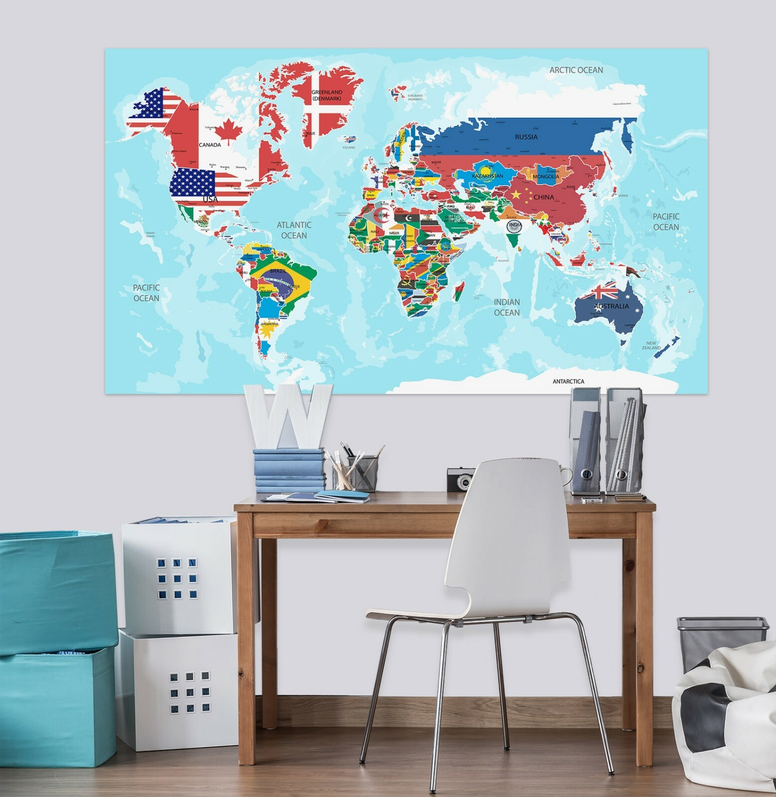 3D Flag 425RAIG World Map Wall Stickers Wallpaper Mural Wall Murals Honey