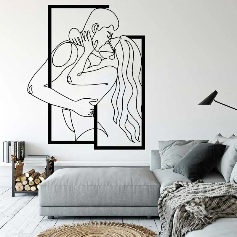Minimalist Line Art Passionate Couple Kissing Wall Sticker Modern Fashion