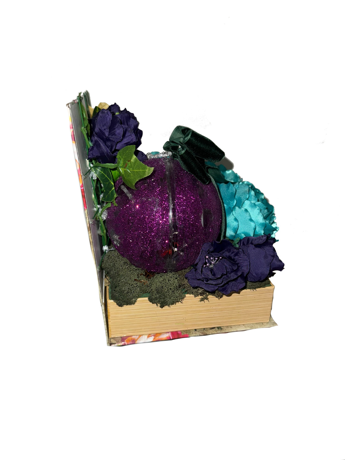 Book decoration with silk flowers