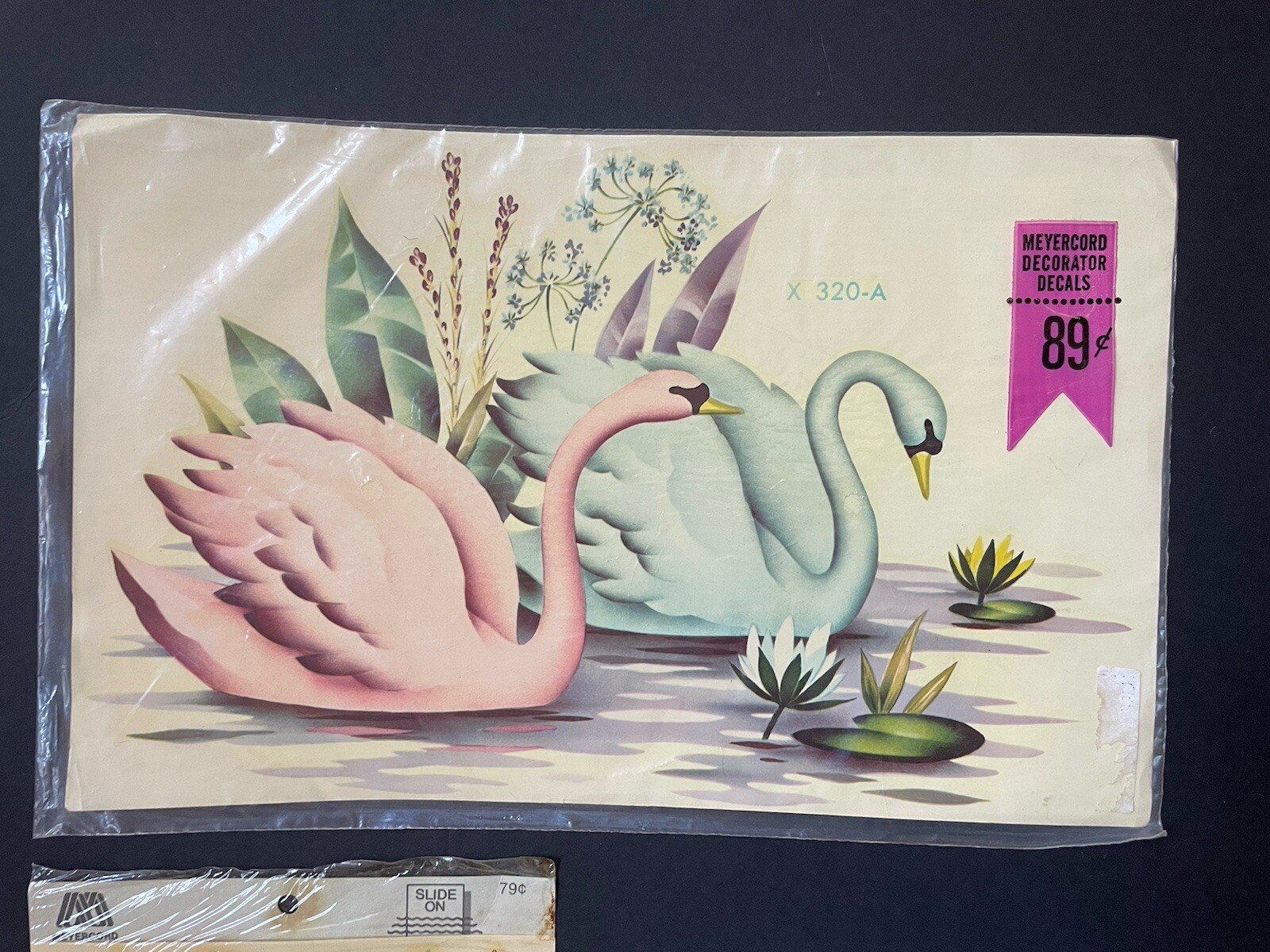 NEW Vintage MEYERCORD Decorative DECALS *SWANS NOS Pink Blue Black