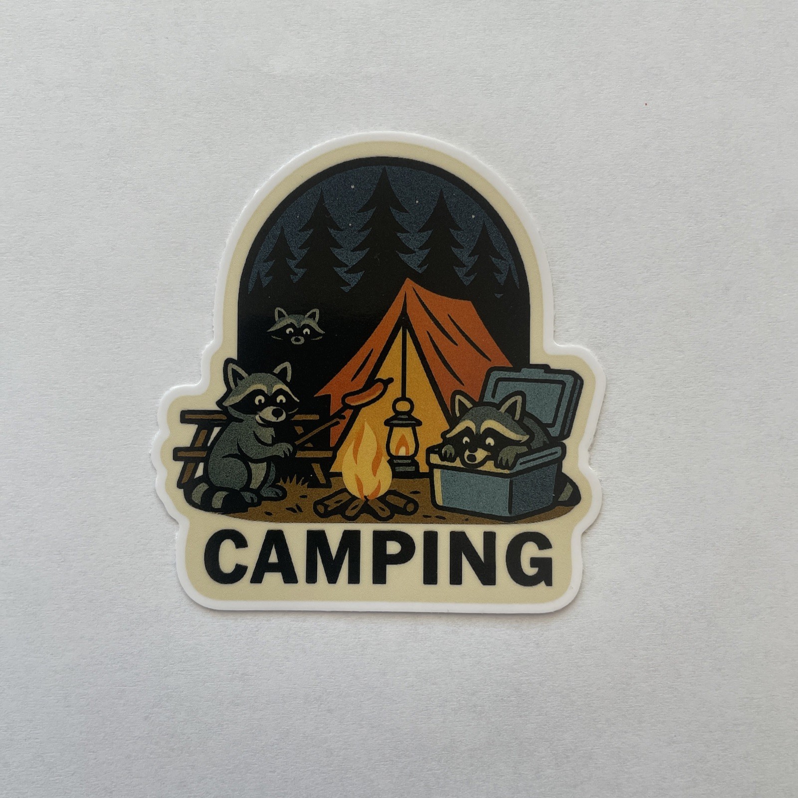 Mischievous Funny Raccoon Tent Camp Fire Camping Sticker