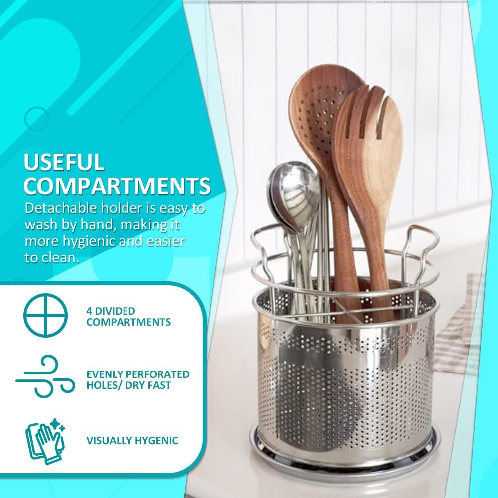 Stainless Steel Silverware Drying Basket for Dish Rack, 4-Compartment Utensil Ho