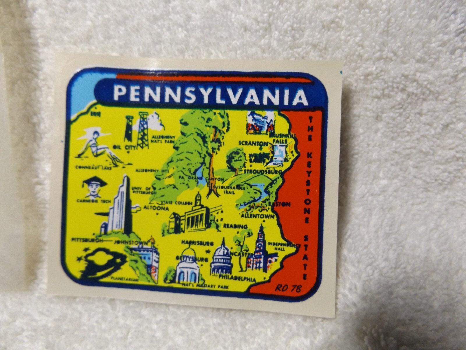 PENNSYLVANIA "The Keystone State" Vintage 1960s Decal in original sleeve