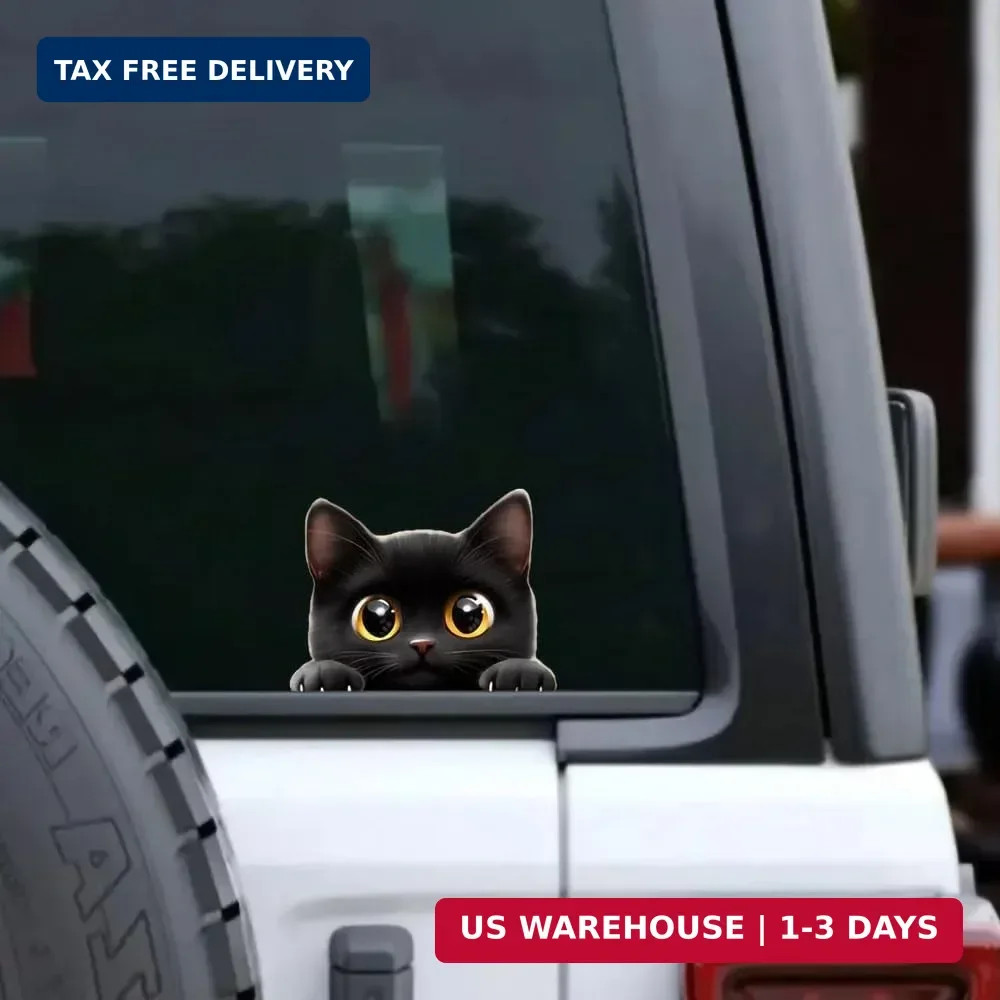 Black Cat Car Stickers 2-Pack – Removable Waterproof Vinyl Decals for Laptop Car