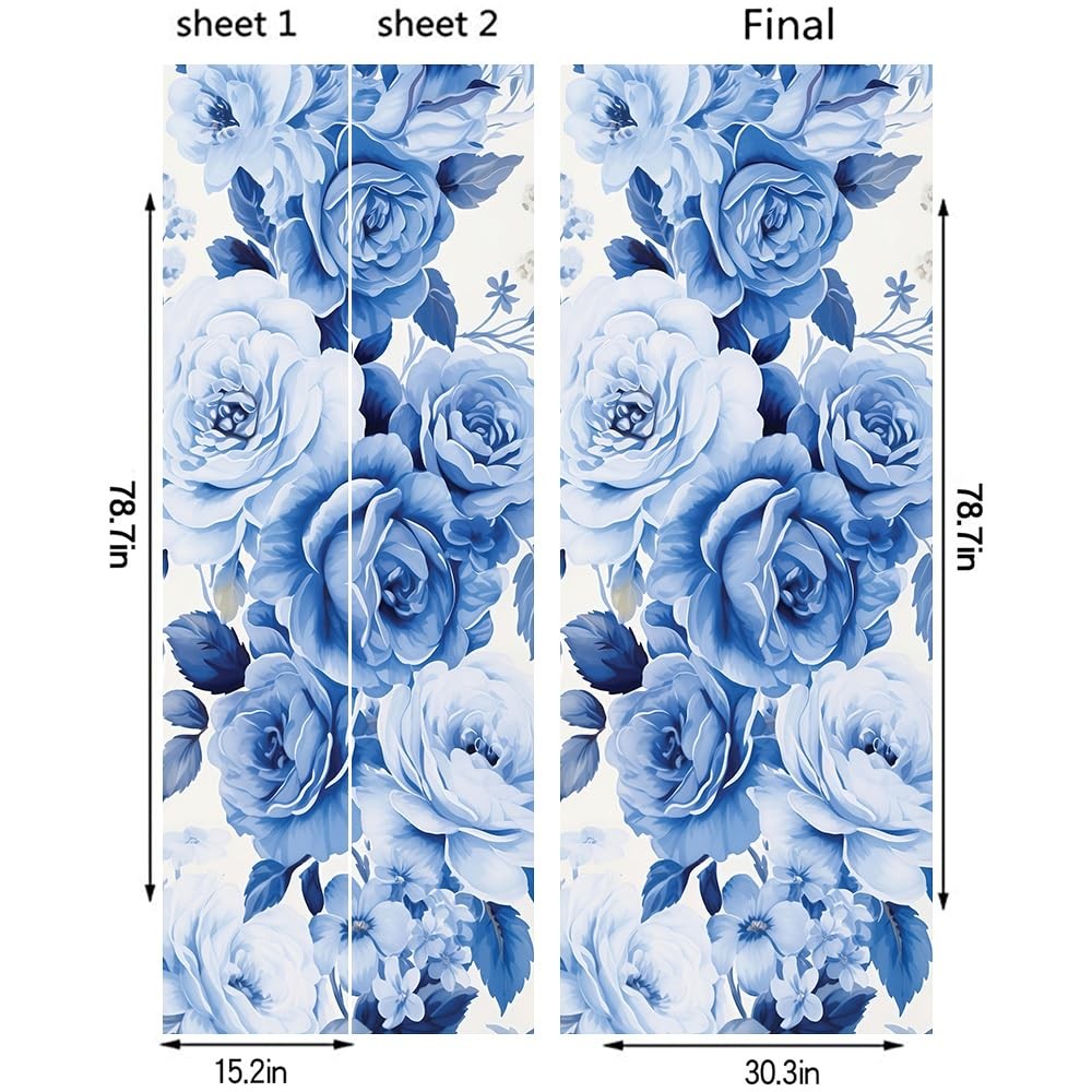 REDAMANCY White Blue Rose Floral Vintage Peel and Stick Door Stickers Vinyl D…
