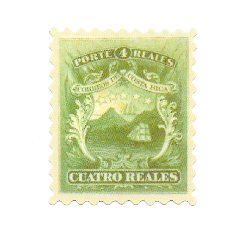 Vintage Costa Rica 4 Reales Postage Stamp Sticker Coat of Arms Vinyl Decal Green