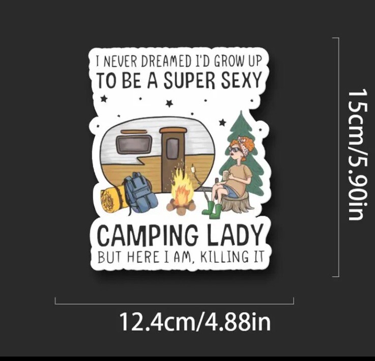 Sexy Camping Lady Large 6”x5” Waterproof Sticker Women Car Truck RV