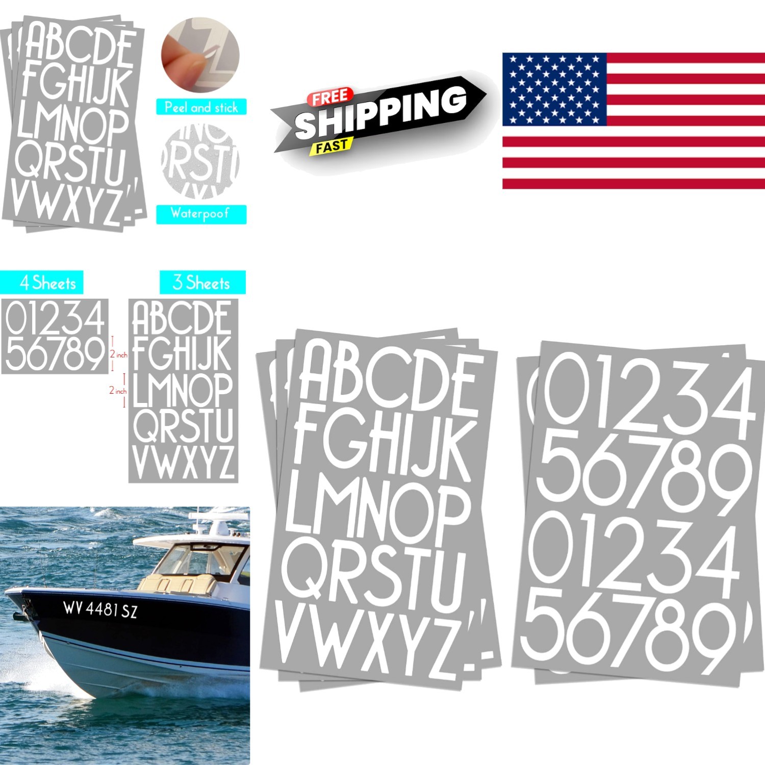 2 Inch Waterproof Vinyl Sticker Letters and Numbers Kit for Outdoor Applications