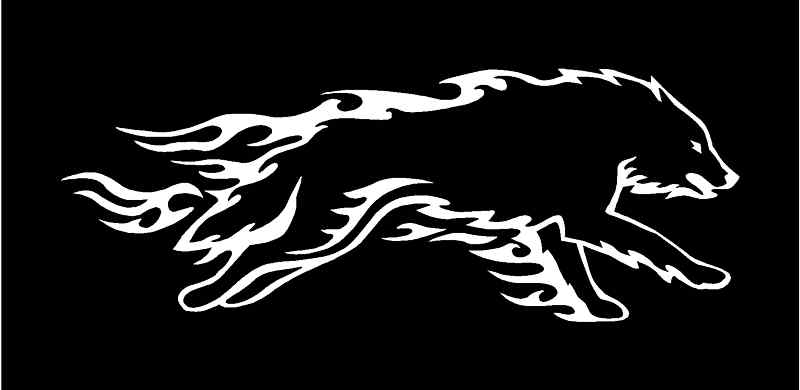 FLAMING WOLF Vinyl Decal 8" x 3" (11 Colors)