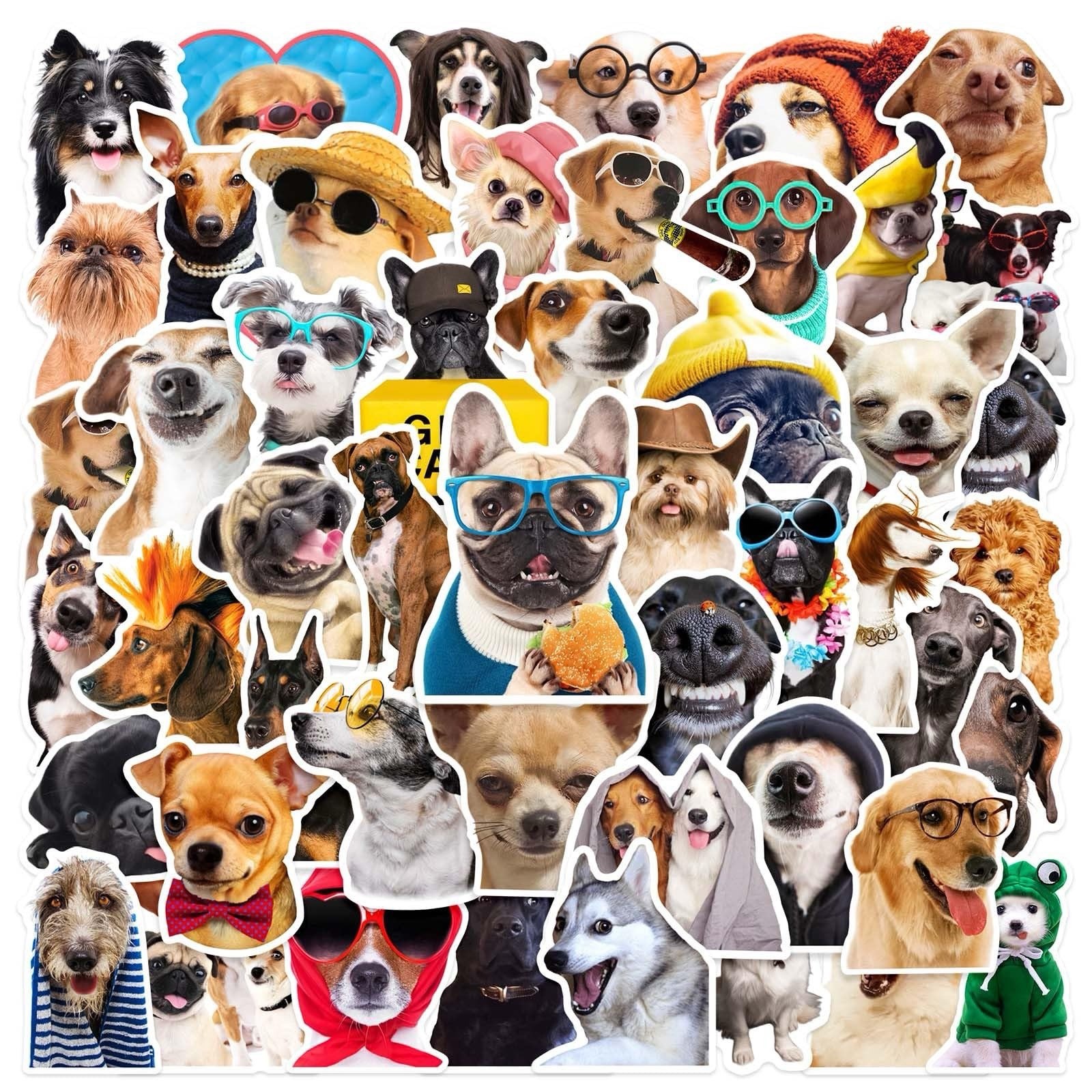 50pcs Funny Dog Stickers Puppy Animal Decals Waterproof Vinyl Gifts for Laptop