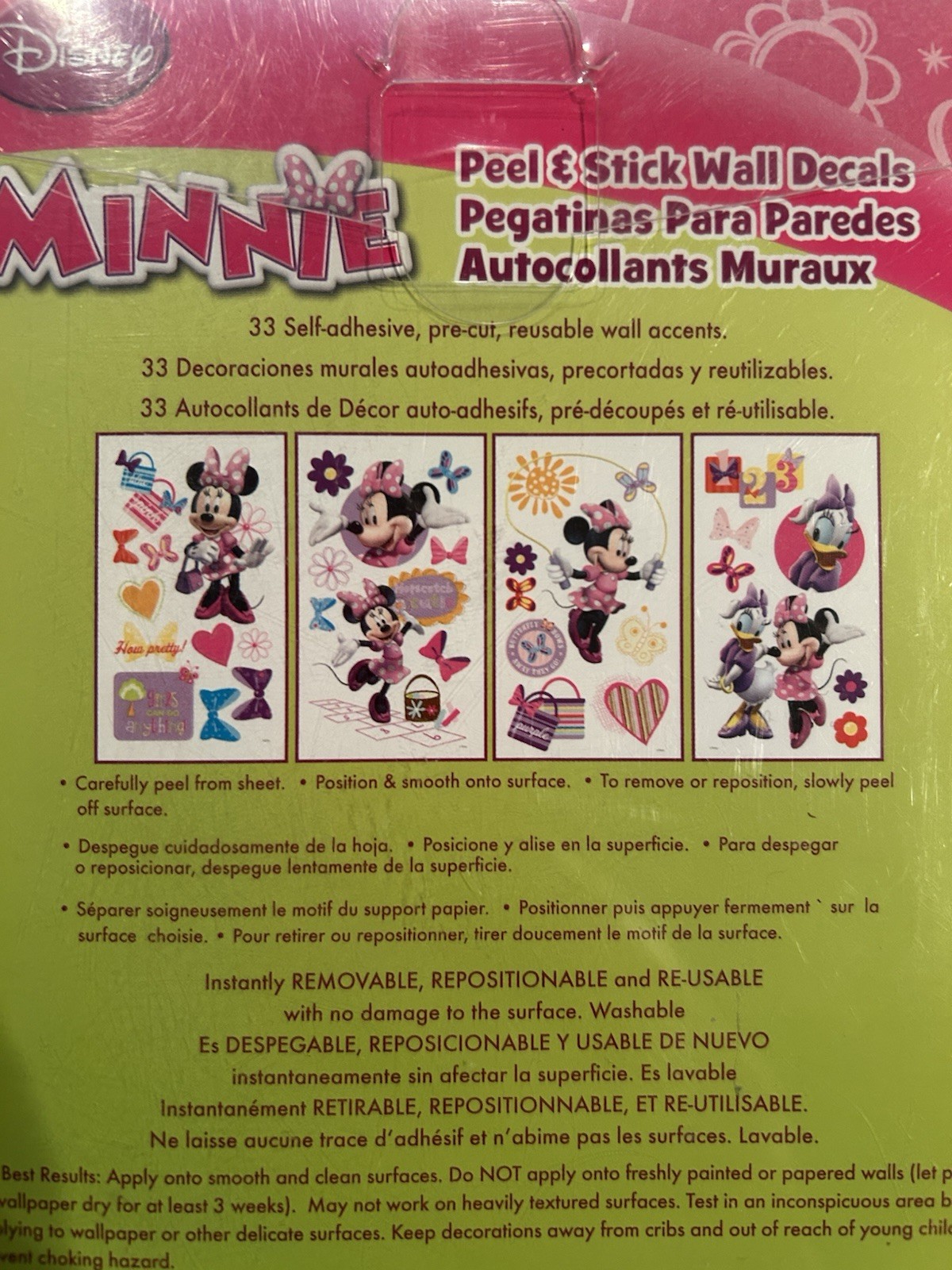 NEW Disney Minnie Mouse Wall Decals 33 Girls Bedroom Peel and Stick Reposition