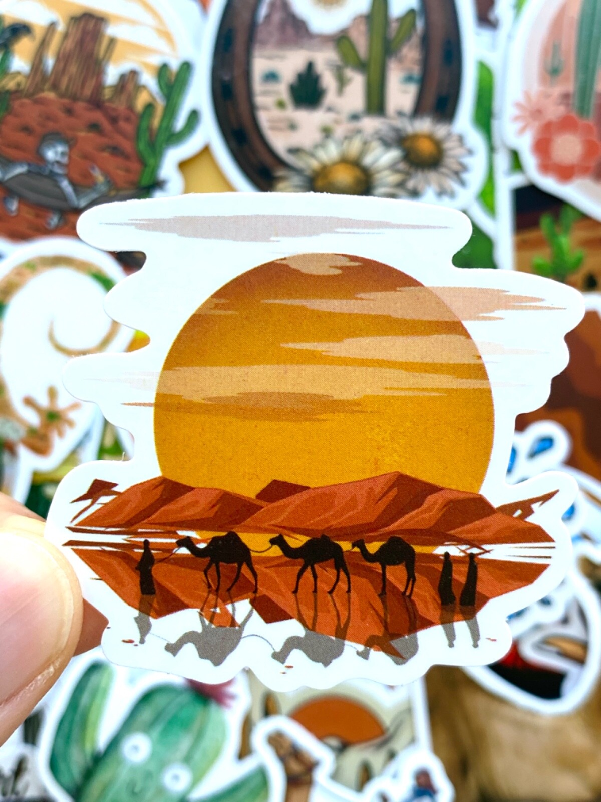 5-50 pcs Cactus Stickers, Retro Travel Arizona Canyon Camel Desert Vinyl Decals