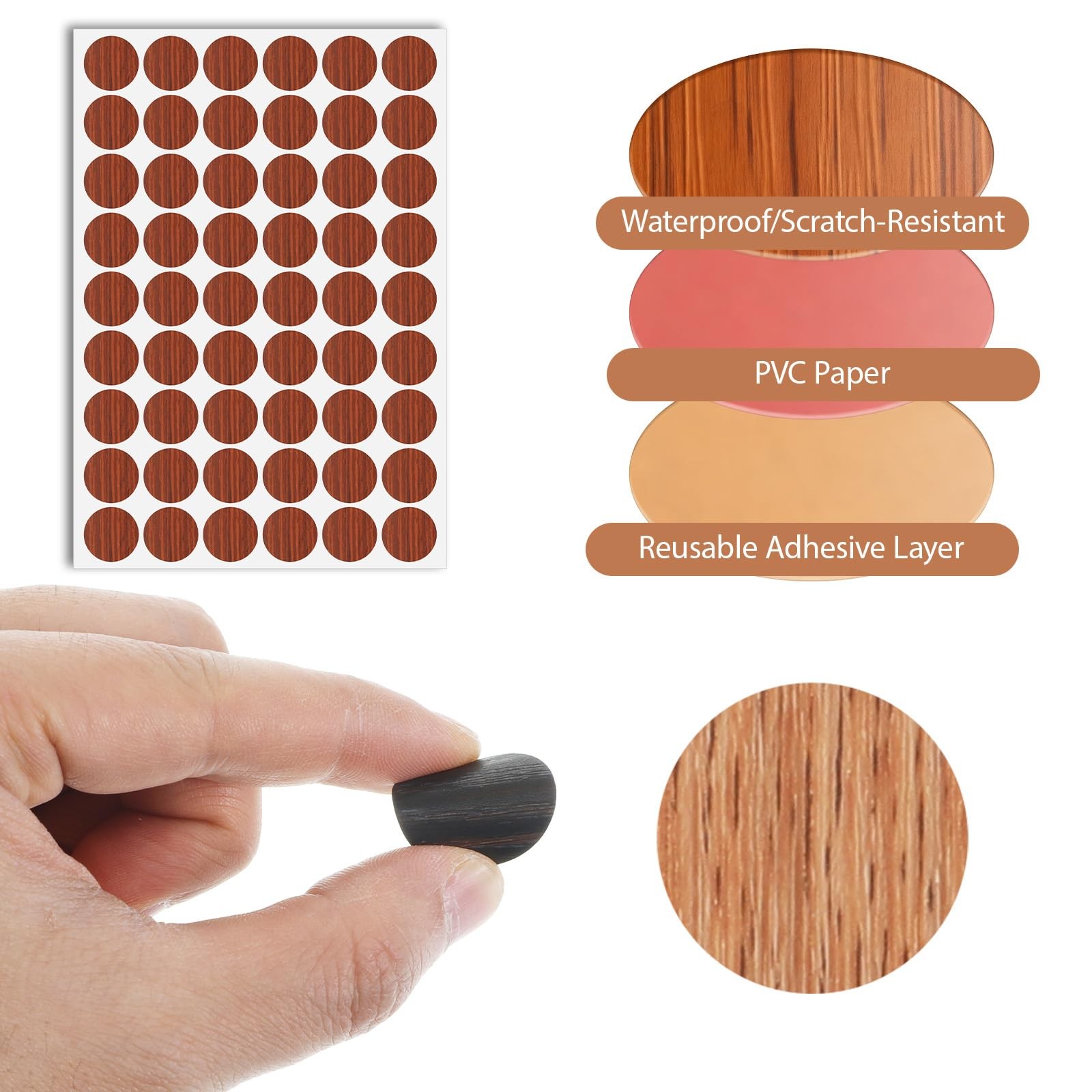864 Pcs Wood Stickers for Furniture Adhesive 21mm (0.83 inches), Basic Color