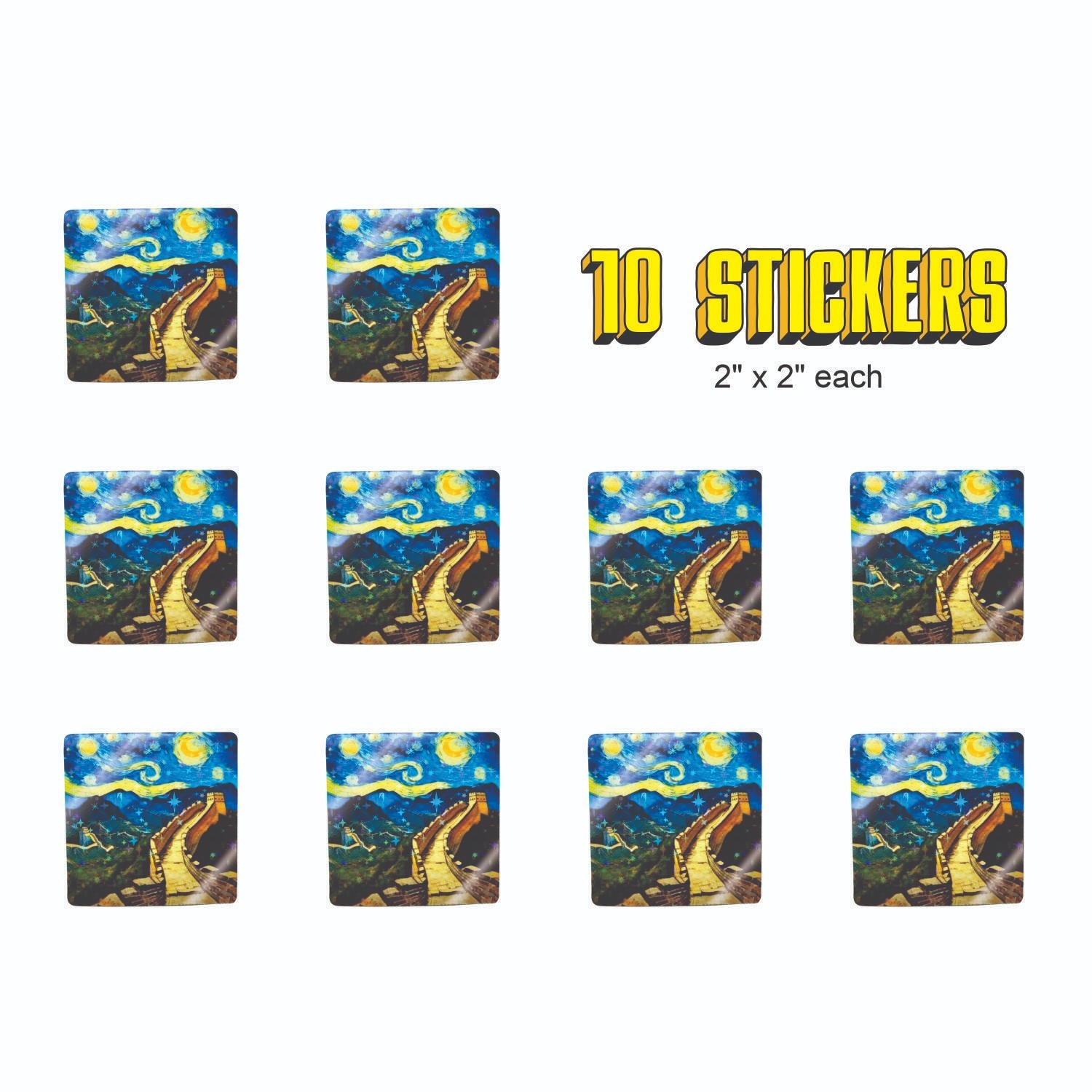 Starry Night at the Great wall of China Beijing Vinyl Stickers !! Van Gogh